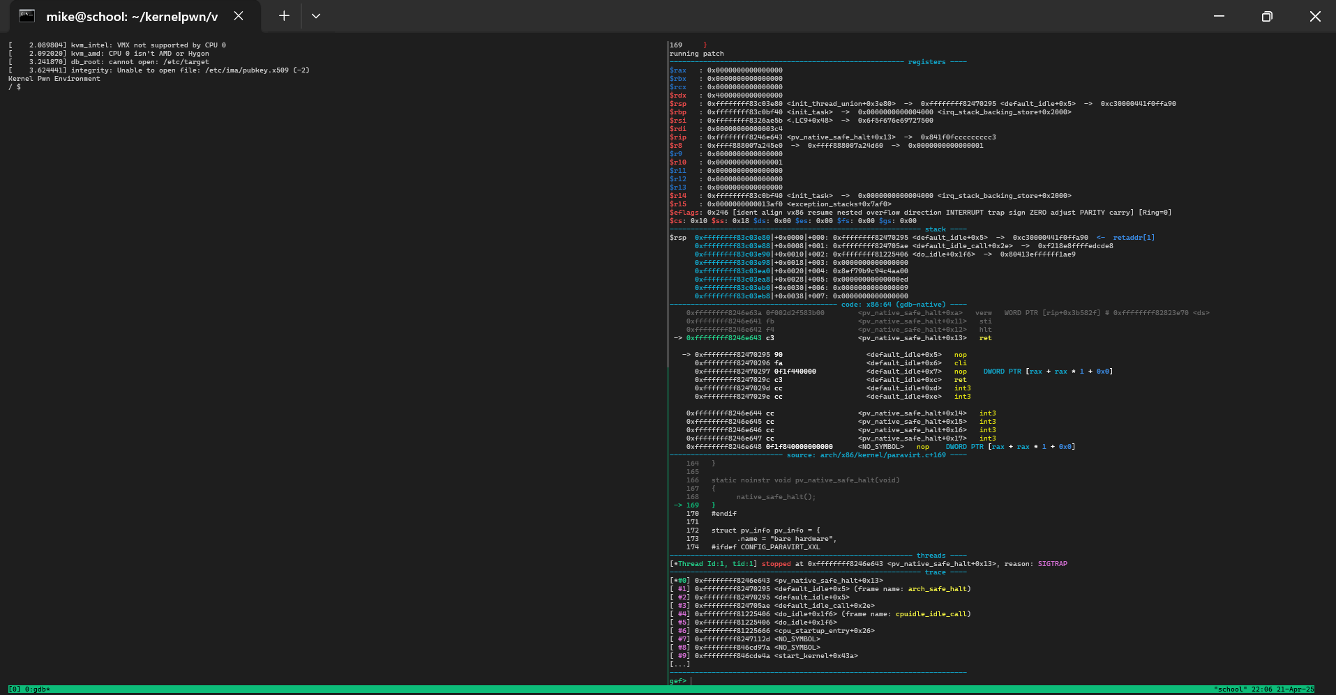 kernel exploit development environment screenshot